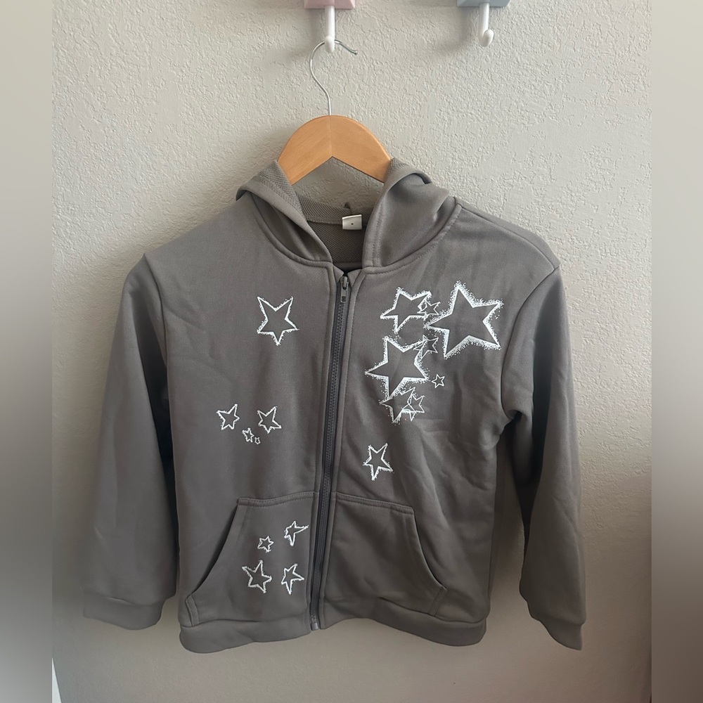 SHEIN Gray Star Pattern Zip-Up Hoodie